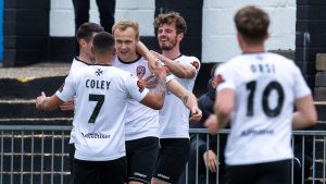 Sam Barratt celebrates his Maidenhead United goal. Photo: Darren Woolley / darrenwoolley.photos