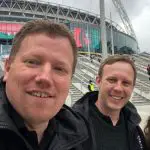 Three of the Football in Berkshire team reporting from Wembley Stadium. Left to right: Tom Canning, Rob Davies, Abi Ticehurst.