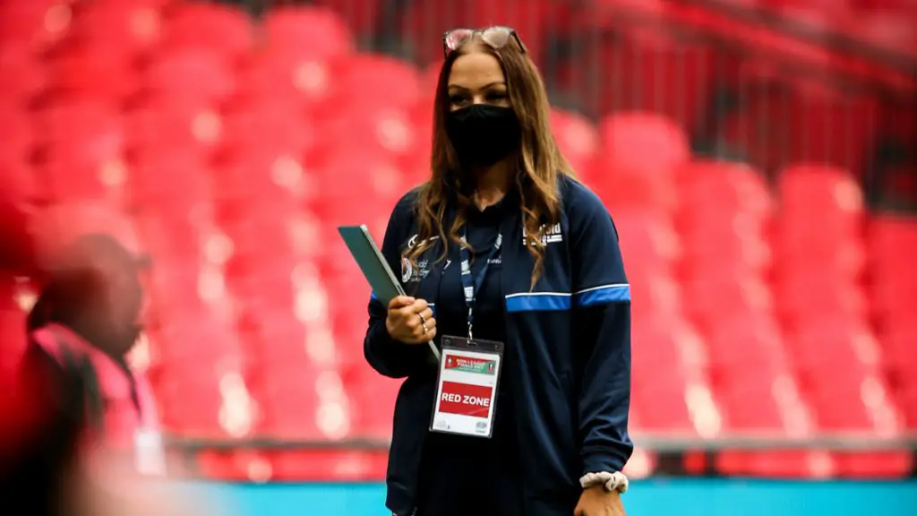Binfield's social media manager Chloe Streak at Wembley. Photo: Neil Graham / ngsportsphotography.com