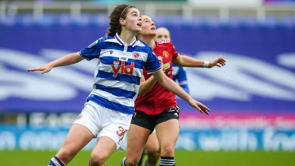 Emma Harries in action for Reading FC Women against Manchester United. Photo: Neil Graham / ngsportsphotography.com
