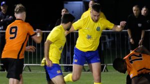 Harry Laflin in action for Ascot United at Wokingham & Emmbrook. Photo: Andrew Batt / contentello.smugmug.com