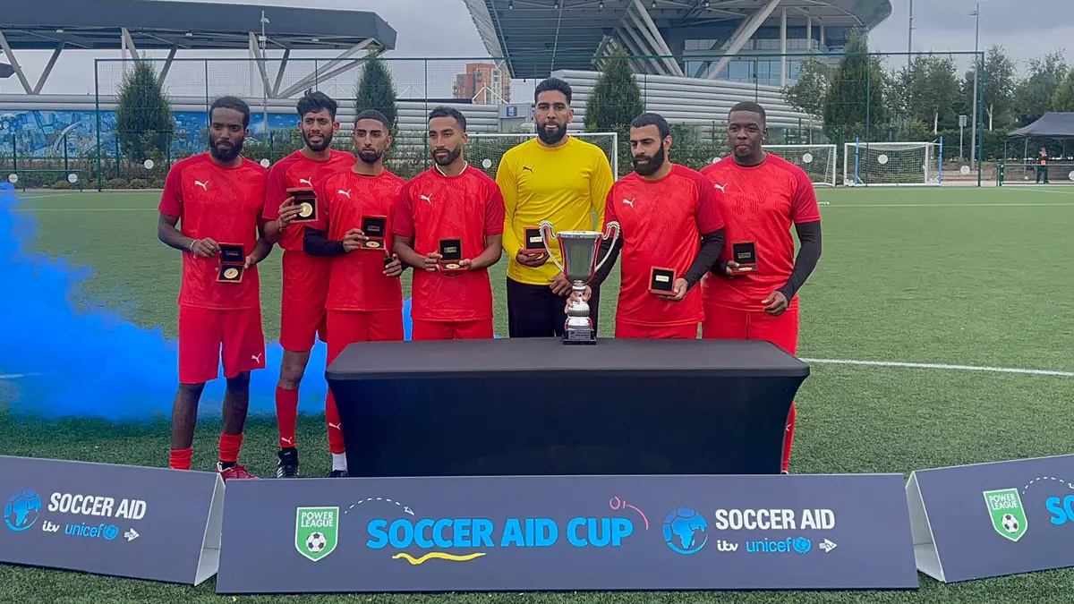 Slough Scorpionz win the Soccer Aid cup.