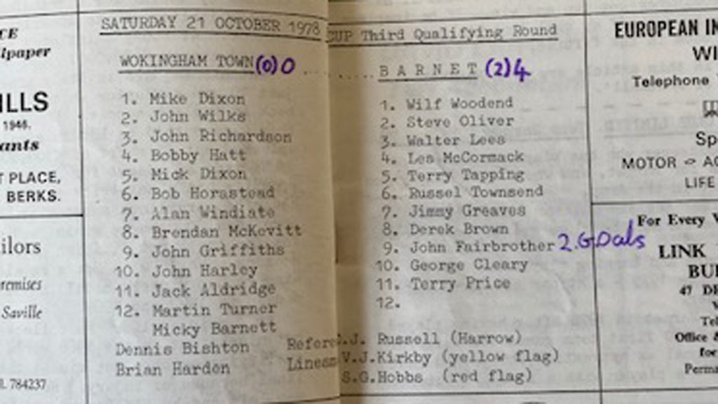 Wokingham Town vs Barnet team sheet