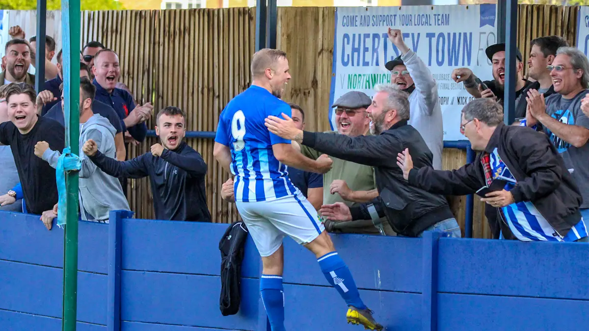 Chertsey Town celebrations at Alwyns Lane. Photo: Hannah Cooper.