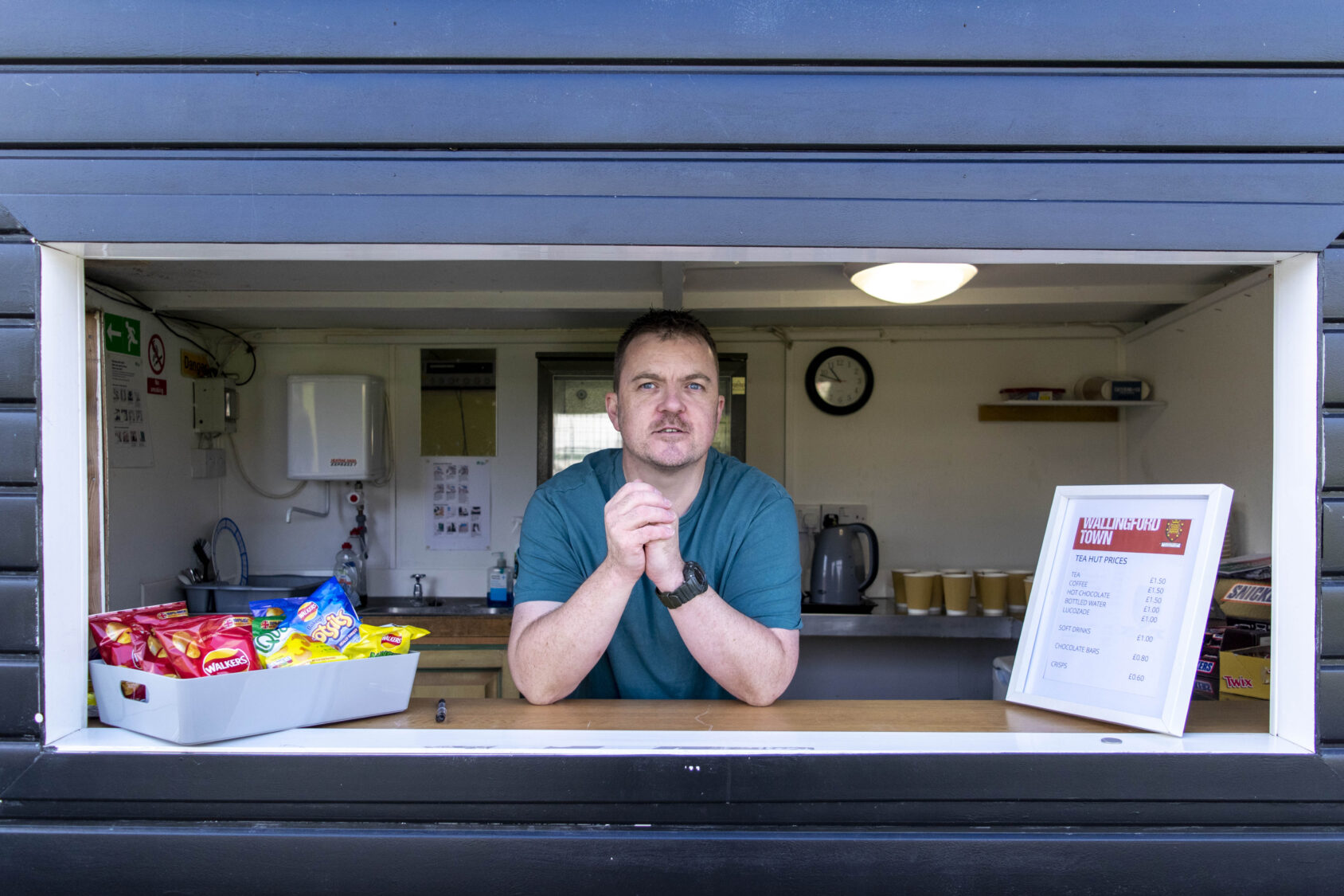 Steven Sherwood in the tea hut at Wallingford Town AFC. Photo: Cameron Howard.