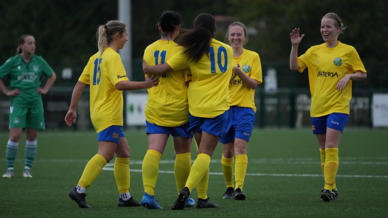 Ascot United celebrate a goal against Oxford City in the Third Round Qualifying of the Vitality Women's FA Cup Photo: David Bell