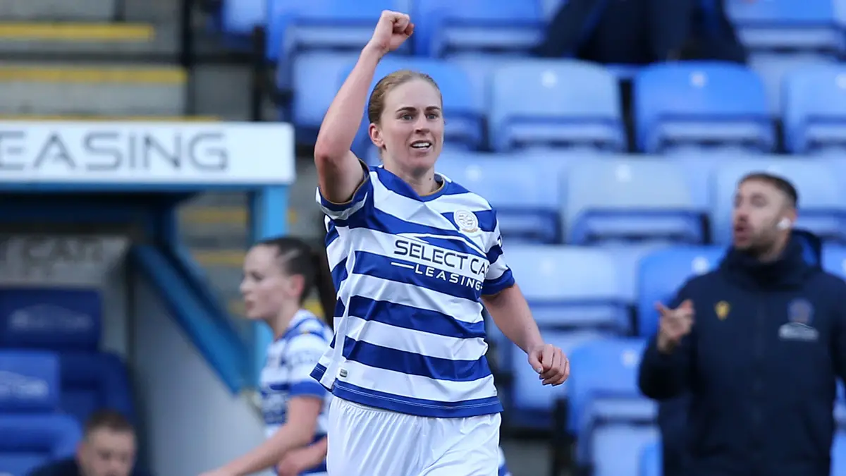 Natasha Dowie after scoring for Reading FC Women. Photo: Neil Graham / ngsportsphotography.com