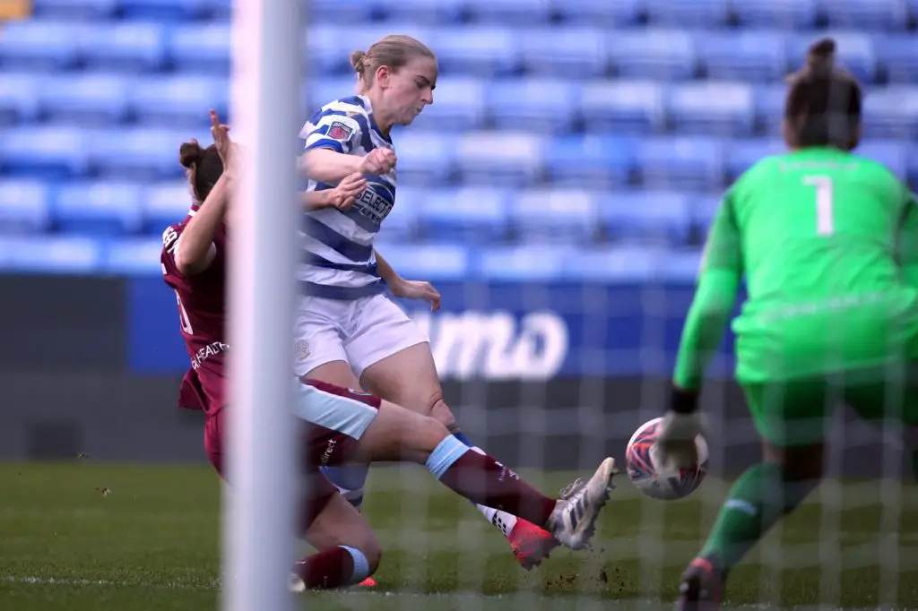 Tash Dowie attempts a strike at goal fro Reading Women. Photo: Neil Graham