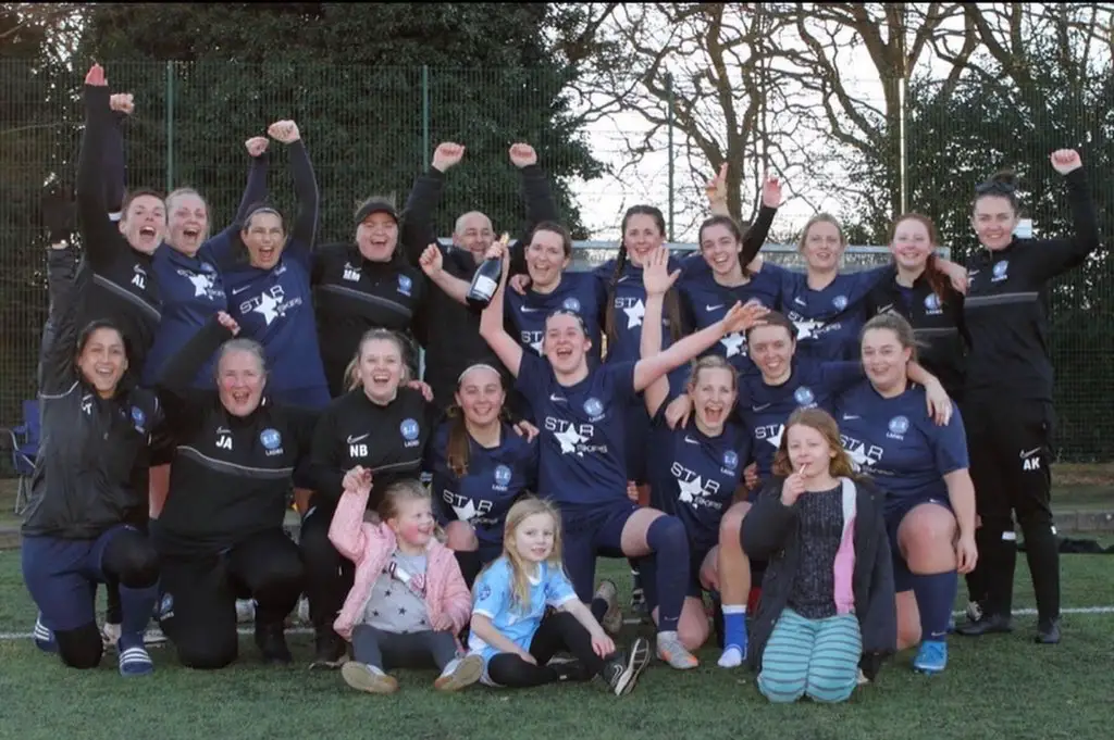 S4K FC Berks County Ladies celebrate winning Division Three South of the Thames Valley Counties Women's Football League.