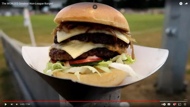 The Bulpit Beast. The famous Hungerford Town burger. Screengrab via Location Football / www.youtube.com/c/LocationFootball