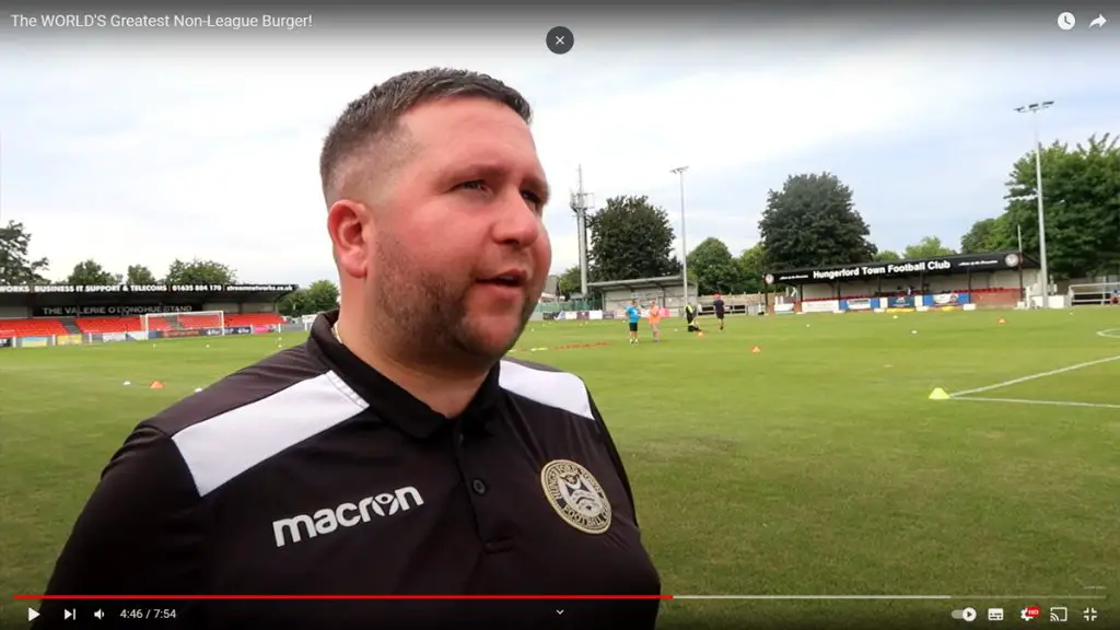 The main man, Hungerford Town boss Danny Robinson. Screengrab via Location Football / www.youtube.com/c/LocationFootball