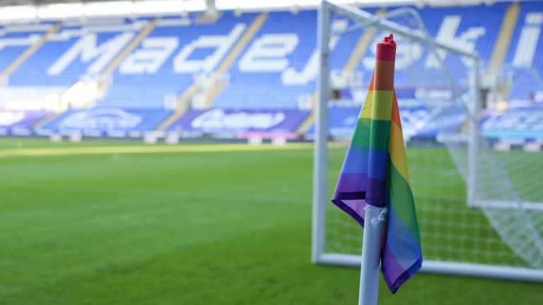 A pride flag at Reading FC. Photo: Neil Graham.