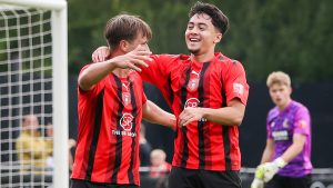 Bracknell Town's Adam Richards and Anthony Cheshire. Photo: Neil Graham.