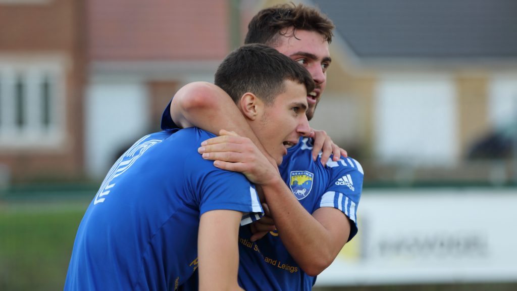Reading City's Joe Waight (front) with Joel Valetin. Photo: Hazel Worthy.