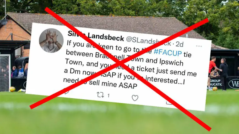 Bracknell Town fans are being warned about ticket scams ahead of the FA Cup tie with Ipswich Town. Background image by John Leakey.