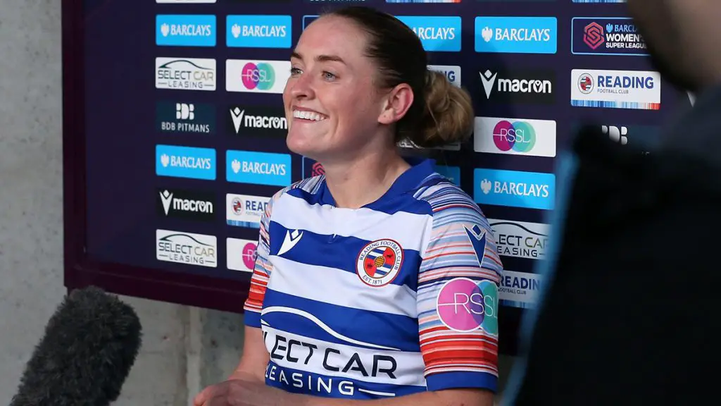 Rachel Rowe faces the camera's after the Reading FC Women win over Leicester City. Photo: Neil Graham.