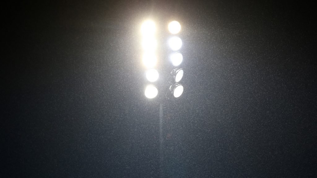 A floodlight at Kingsmeadow. Photo: Neil Graham.