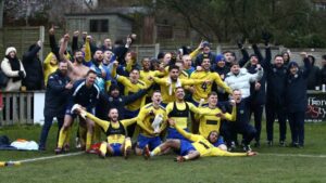Ascot United celebrate FA Vase Quarter Final win. Photo: Rob Mack.