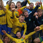 Ascot United players celebrate reaching the FA Vase final. Photo: Neil Graham.