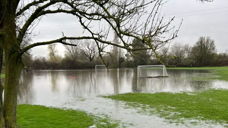 Pitch 3 at Binfield FC is flooded. Photo: Rob Challis.
