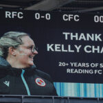 The big screen with a message for Kelly Chambers before Reading FC Women's final game of the season. Photo: Andy Wicks/Impetus Football.