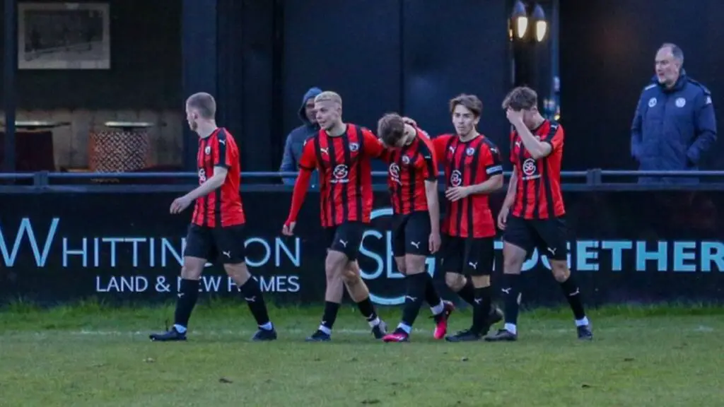 Sandhurst Town players at Bottom Meadow. Photo: John Leakey.