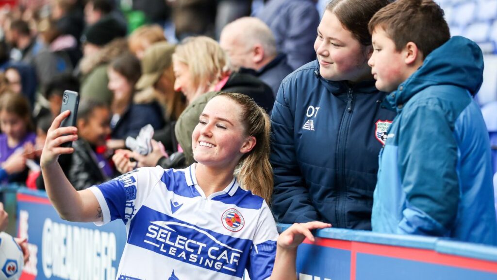 On loan Jessie Stapleton takes a moment with the fans. Photo: Neil Graham.