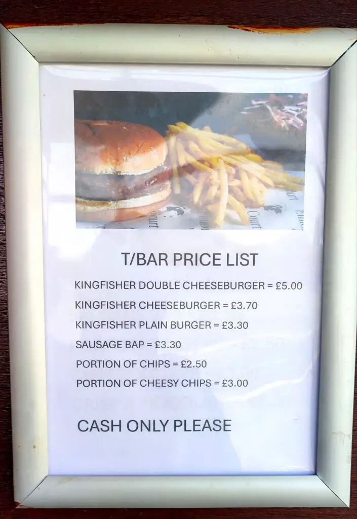 The food menu at Thatcham Town Football Club. 