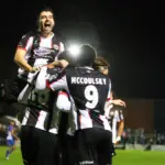 Maidenhead United celebrations during an Oldham Athletic fixture. Photo: Darren Woolley.