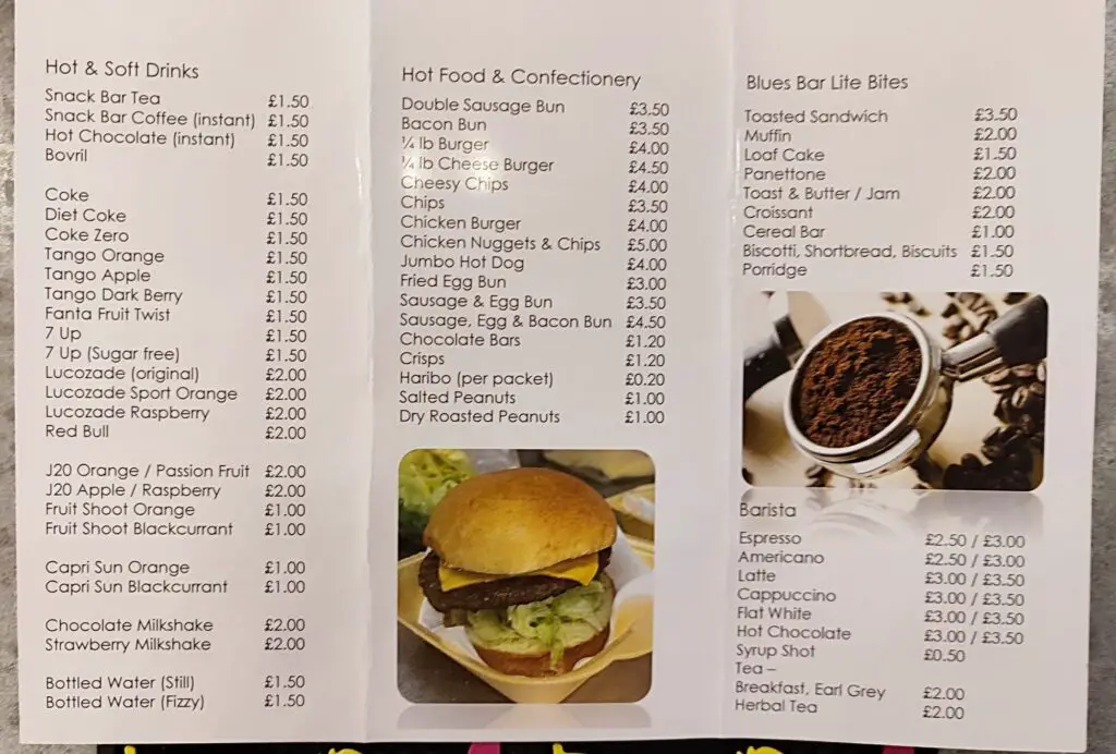 The extensive Burnham FC menu.