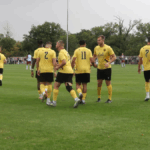 Tadley Calleva players celebrate in the FA Cup tie vs Weymouth.