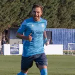 Harvey Collins scores for Woodley United. Photo: Trevor Smith / Instagram @trevsphotos1