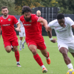 Action from Bracknell Town vs Hungerford Town in the FA Trophy. Photo: John Leakey.