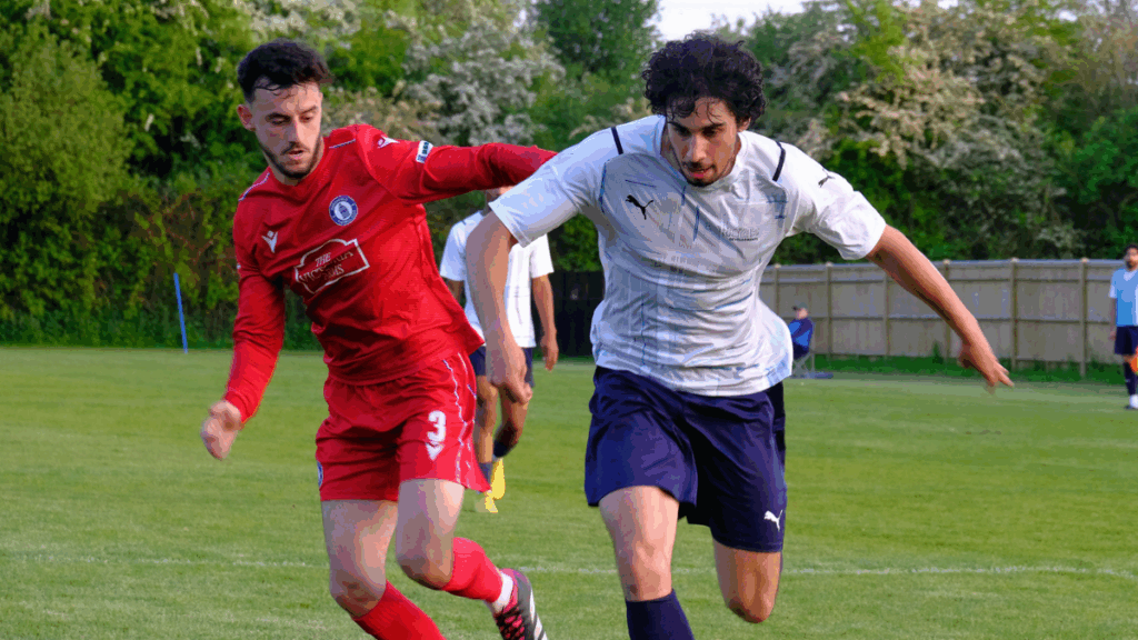 Action from FC Bapco vs Burghfield. Photo: Andrew Batt.