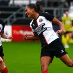 Megan Harper celebrates scoring for Maidenhead United. Photo: Darren Woolley.