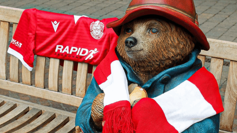 Paddington Bear is backing Newbury Town. Photo: Newbury Town FC.