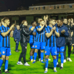 Bracknell Town players applaud their fans at Bath City. Photo: John Leakey.