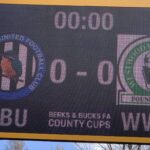 Scoreboard is ready at Slough Town. Photo: Callum Withers.