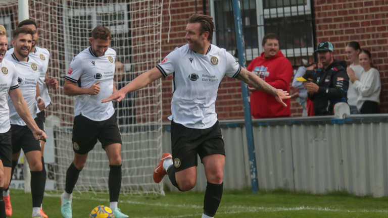 Conor McDonagh wheels away for Hungerford Town. Photo: Jeff Youd.
