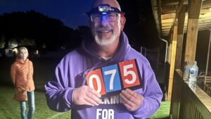 Stuart Cripps during his 24 hour walkathon around the Reading YMCA pitch.