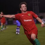 Jack Shakespeare celebrates scoring for Windsor & Eton in the play-off semi-final. Photo: Richard Milam.