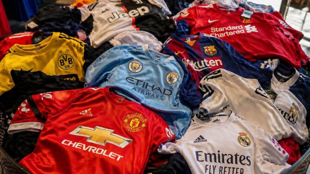 An AI generated image of popular football shirts. Photo: CANVA
