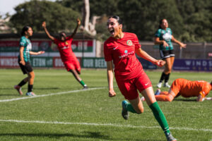 Ruby Harris celebrates for Windsor & Eton. Photo: Christian Preedy.