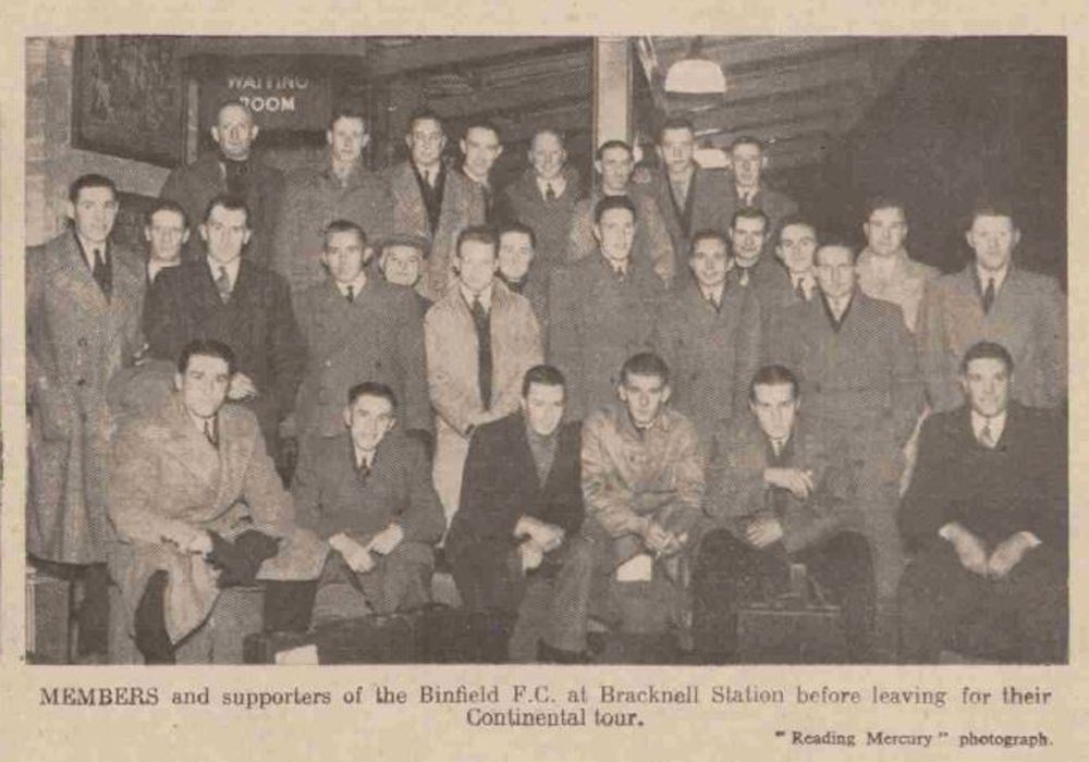 The Binfield FC team pose before their 1939 two match European tour.