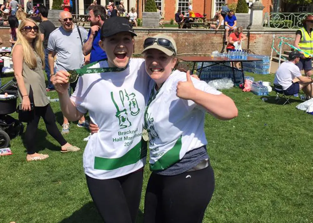 Leanne Harkins (left) and Abi Dixon at Bracknell Half Marathon.