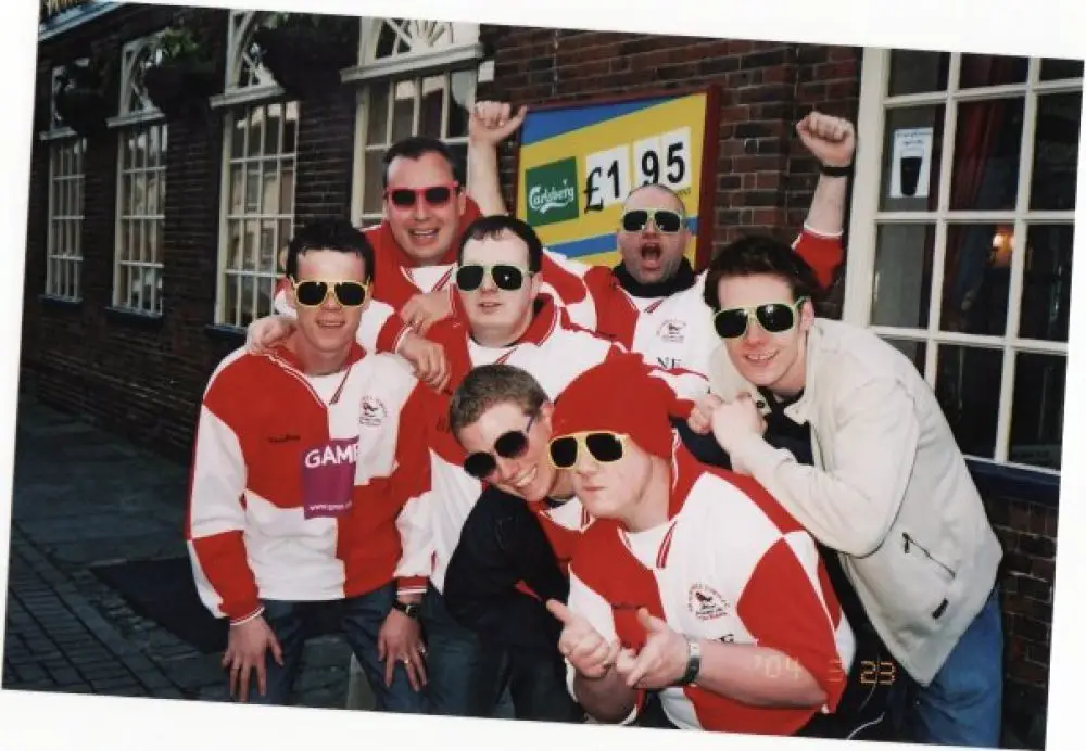 Bracknell Town fans TC and Duds on an away day to Worthing in the 2000s. Photo: Matt Edwards.