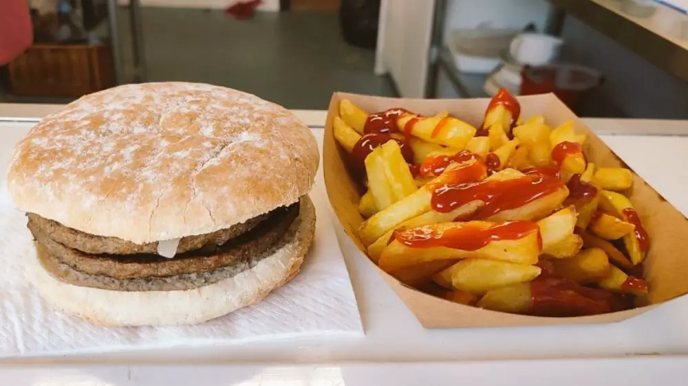 Burger and chips at Thatcham Town