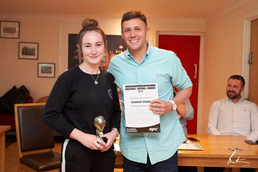 Charley Evans with Tom White at the EPC Bracknell Football Awards. Photo: Philip J.A Benton/philipbenton.com