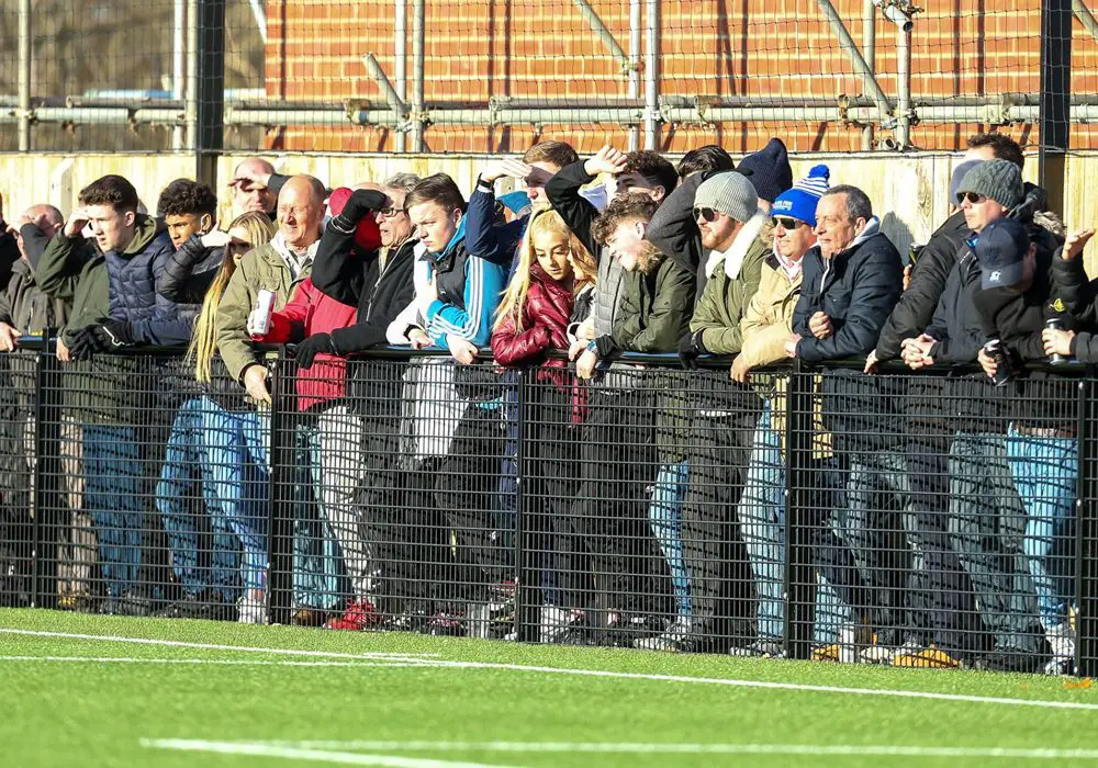 The crowd at the Larges Lane end during Bracknell Town's FA Vase quarter final with Marske United. Photo: Neil Graham.