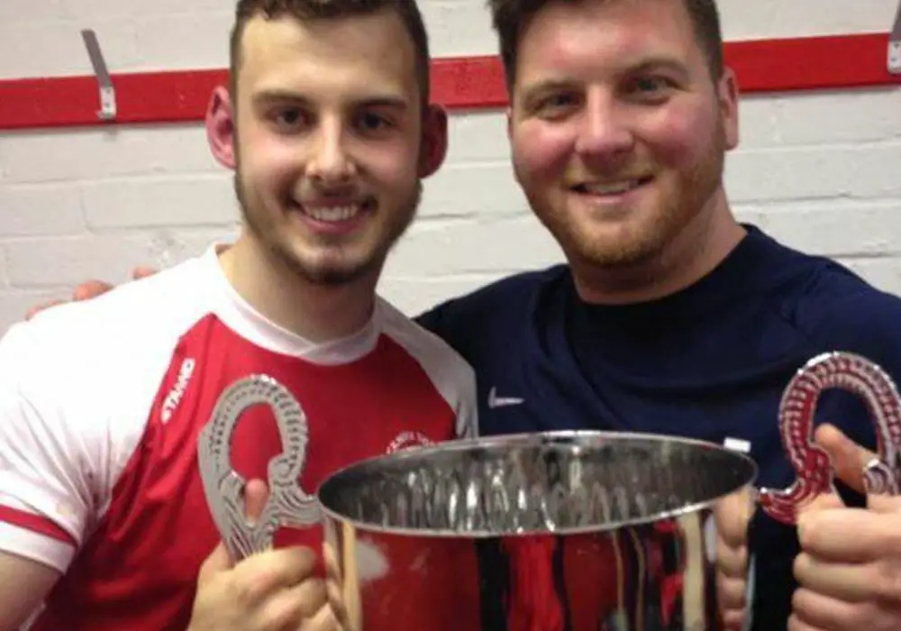 Dan Ridge and Liam Day with the Allied Counties Southern Division trophy in 2015.